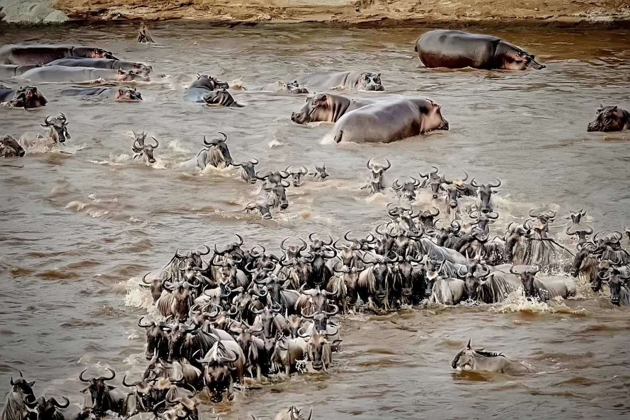 Wildebeest crossing the African plains