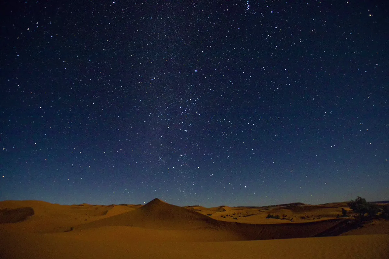 Saharan desert under starlit sky